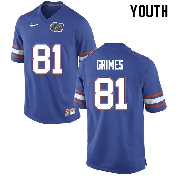 Youth NCAA Florida Gators Trevon Grimes #81 Stitched Authentic Nike Blue College Football Jersey JHZ2365GD